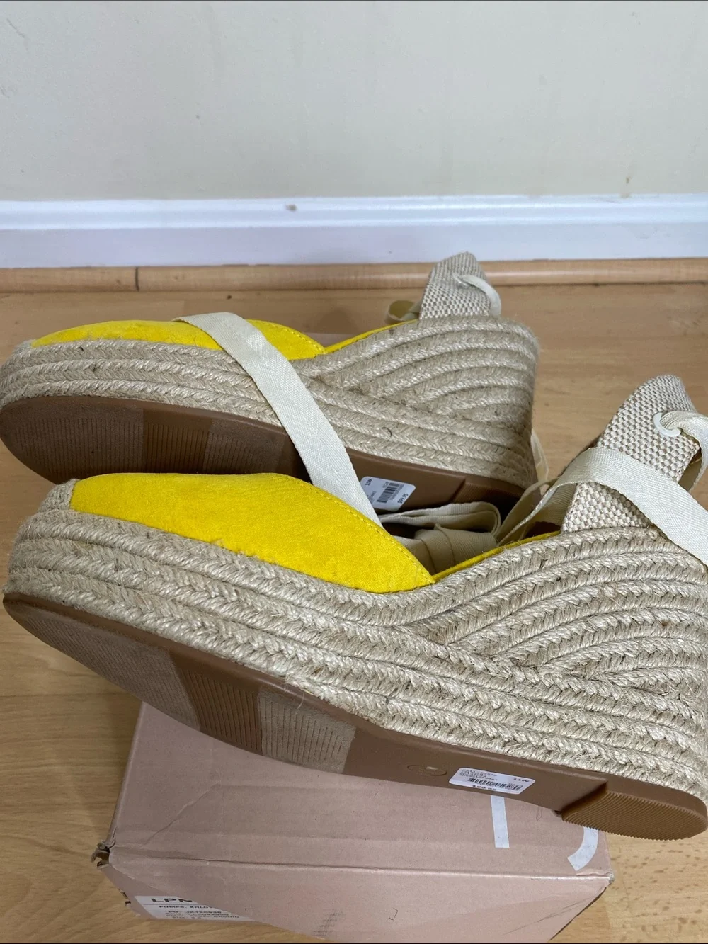 Lane Bryant Yellow Suede Espadrille Wedge Sandals with Cream Wraps